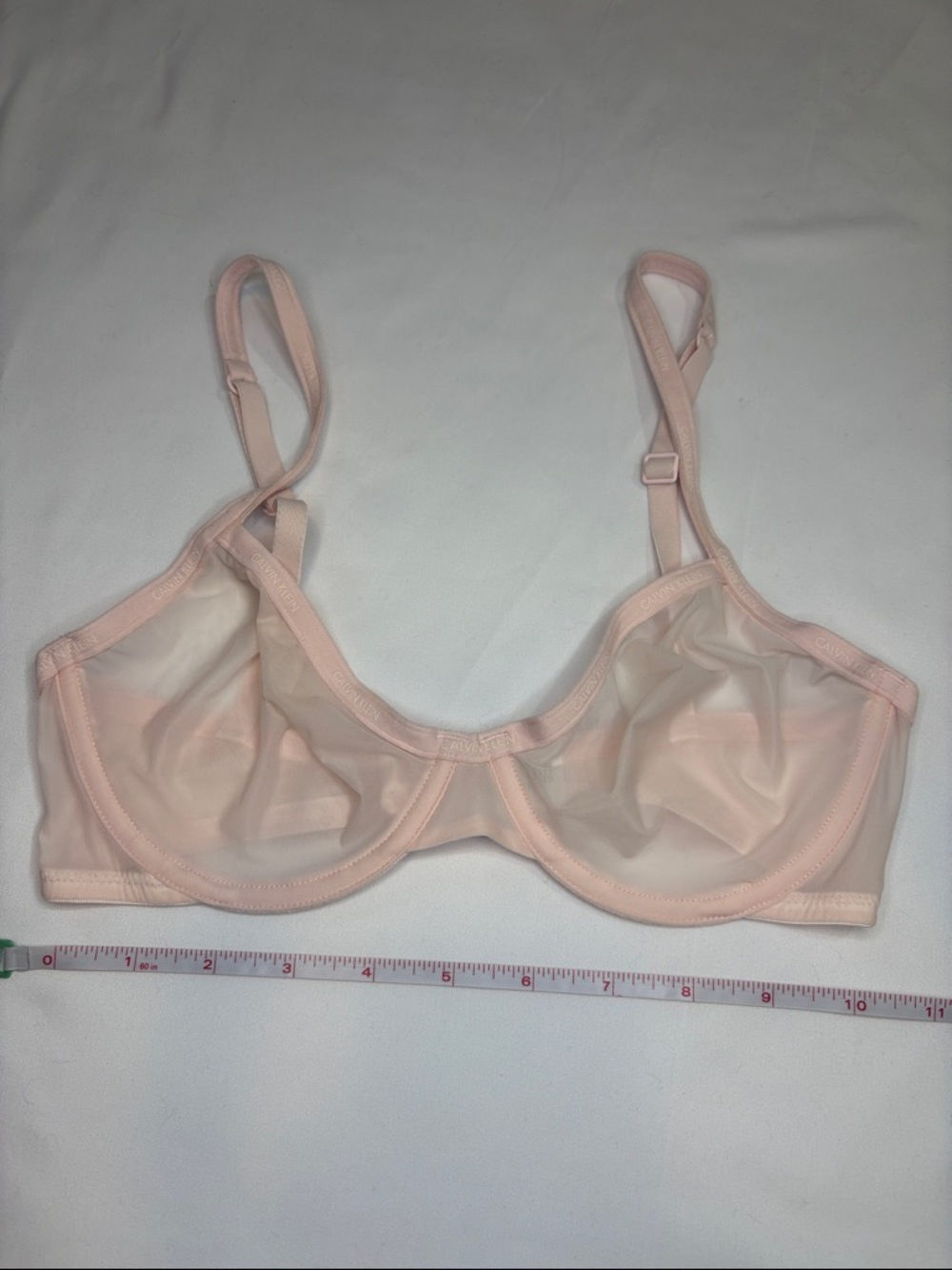 Calvin Klein 32C Pale Baby Pink Ballet Slipper Mesh Sheer Marquisette Demi Bra